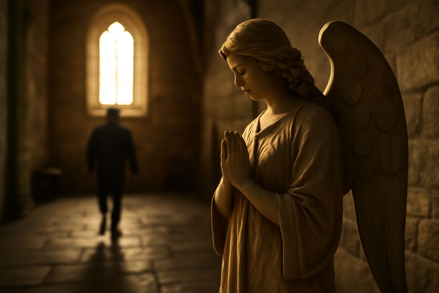Origine prénom ange : un ange messager dans une ambiance lumineuse, scène réaliste