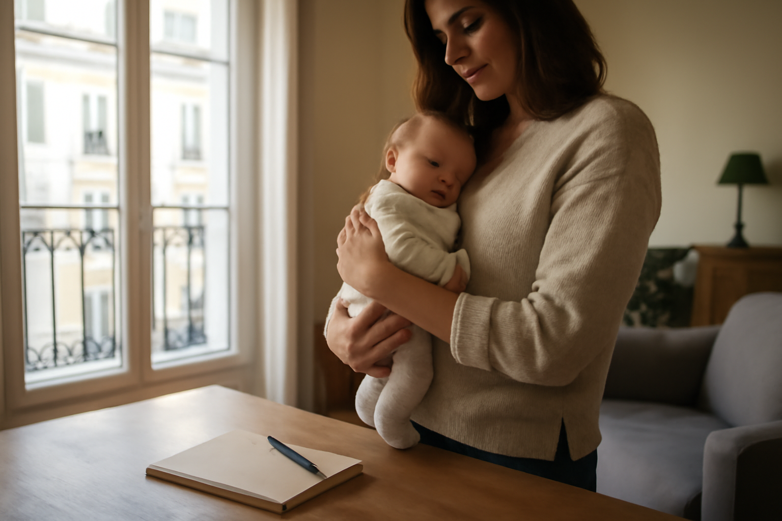 Origine prénom hawa : une mère et son bébé, lumière douce, carnet d’état civil ouvert