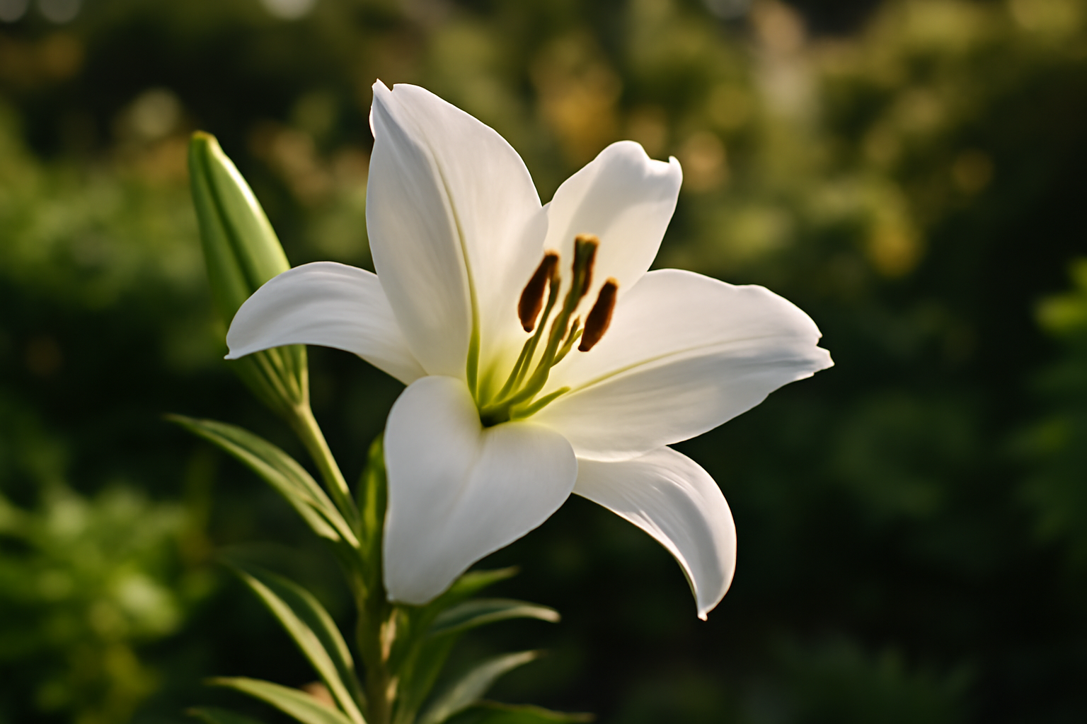 Origine prénom Lily : un lis blanc (lilium) en gros plan, lumière naturelle