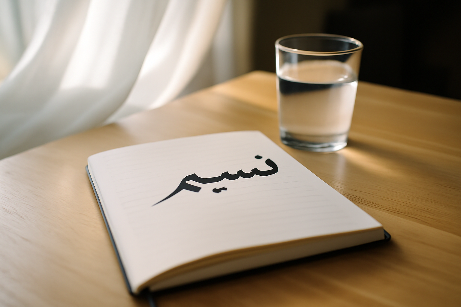 Origine prénom Nassim en arabe : inscription du mot نسيم sur un carnet en papier