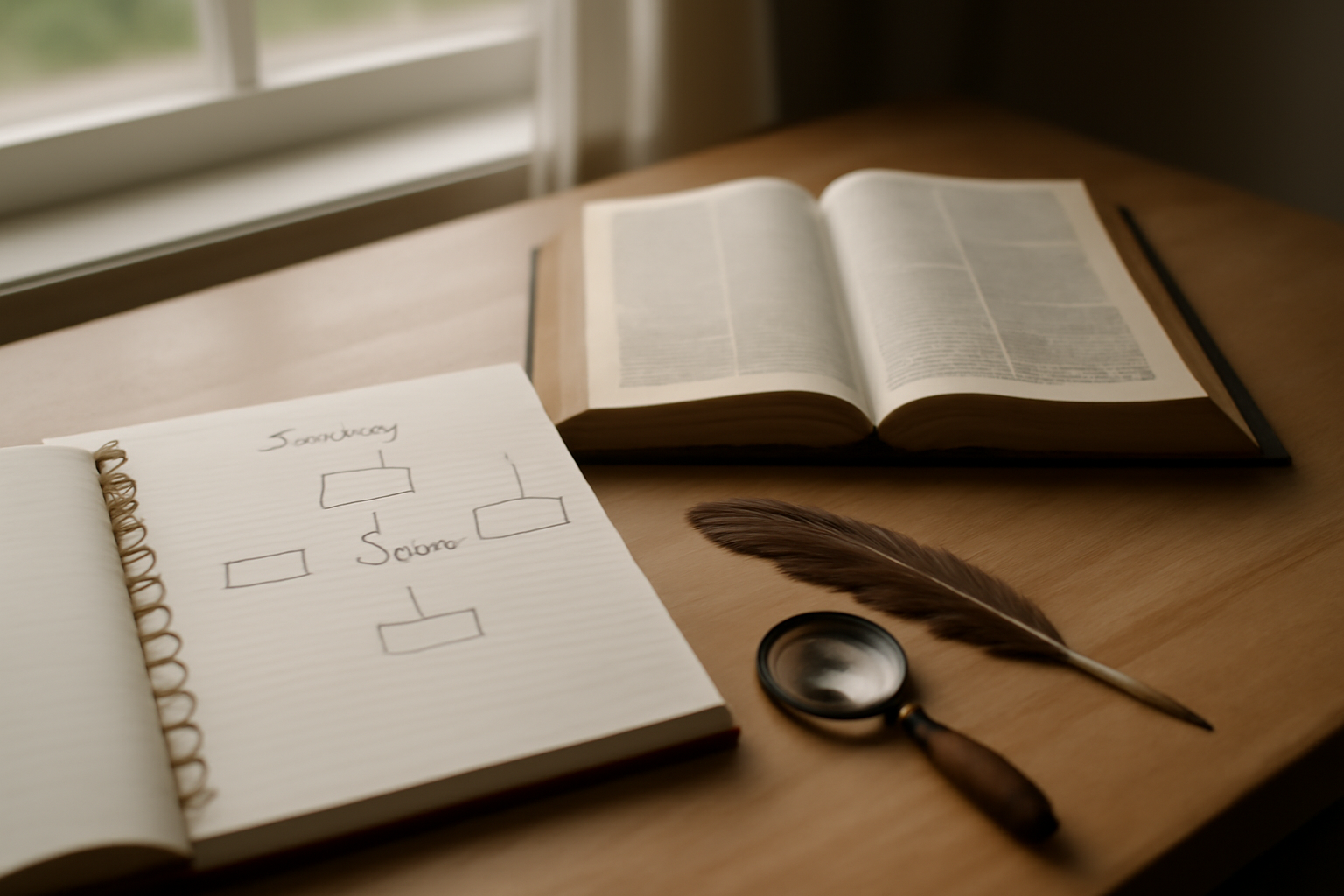 Origine prénom Sara : carnet de famille et Bible ouverte à la lumière du matin