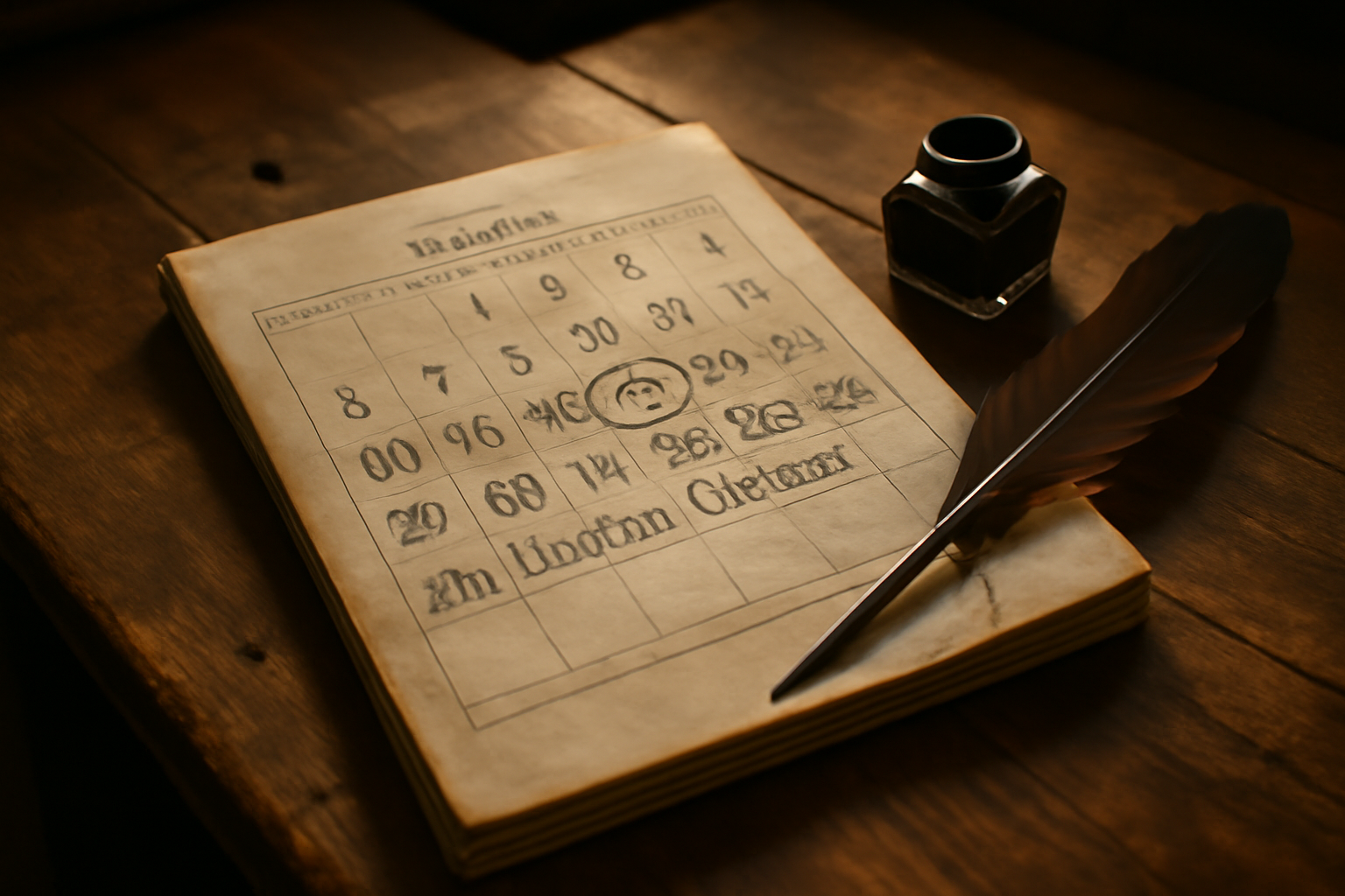 Calendrier traditionnel avec une page marquée par Sainte-Olive et notes manuscrites