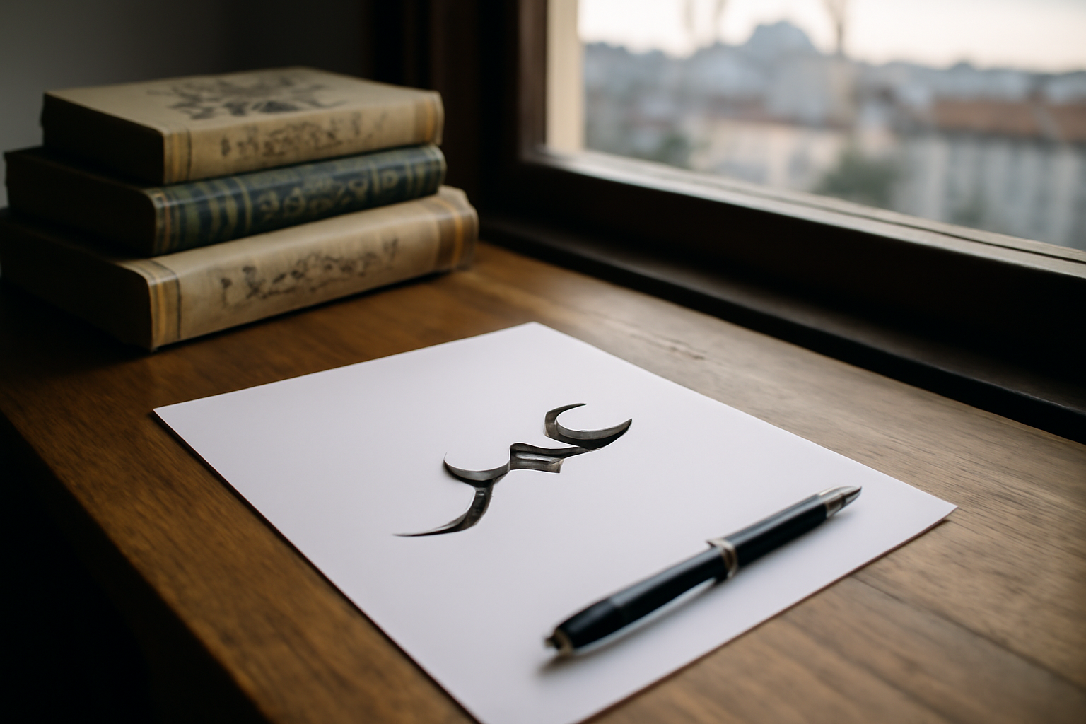 Origine prénom Omar : le nom arabe عمر écrit sur un document, lumière naturelle
