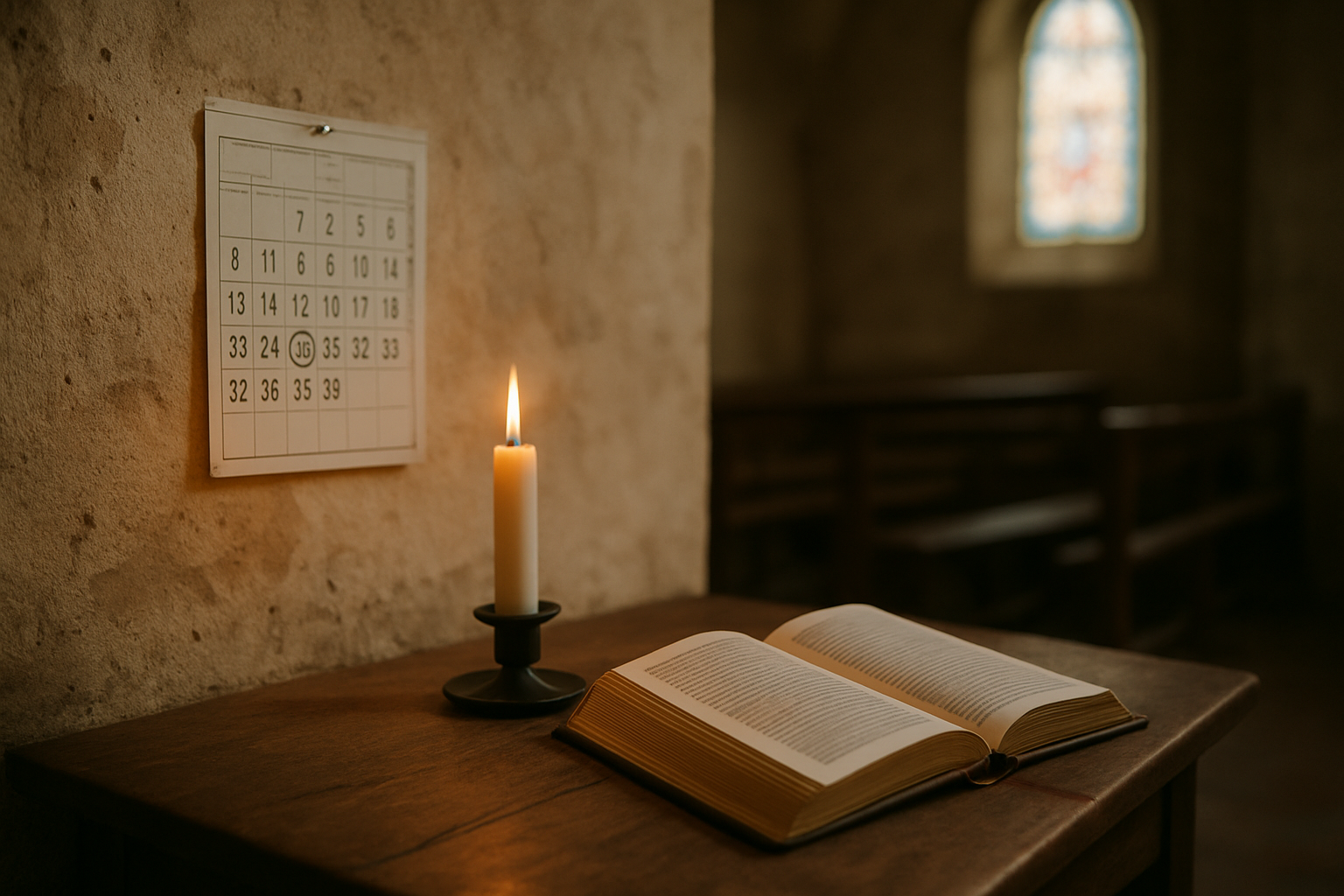 Calendrier religieux avec la fête de saint Alexis, bougie et texte en français, photo réaliste